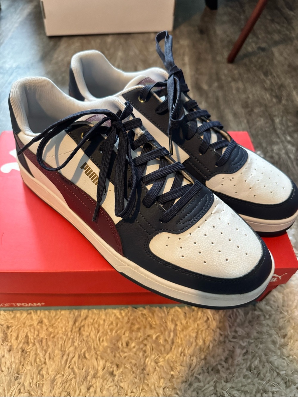 Puma Men's White, Navy and Burgundy Low-Top Sneakers